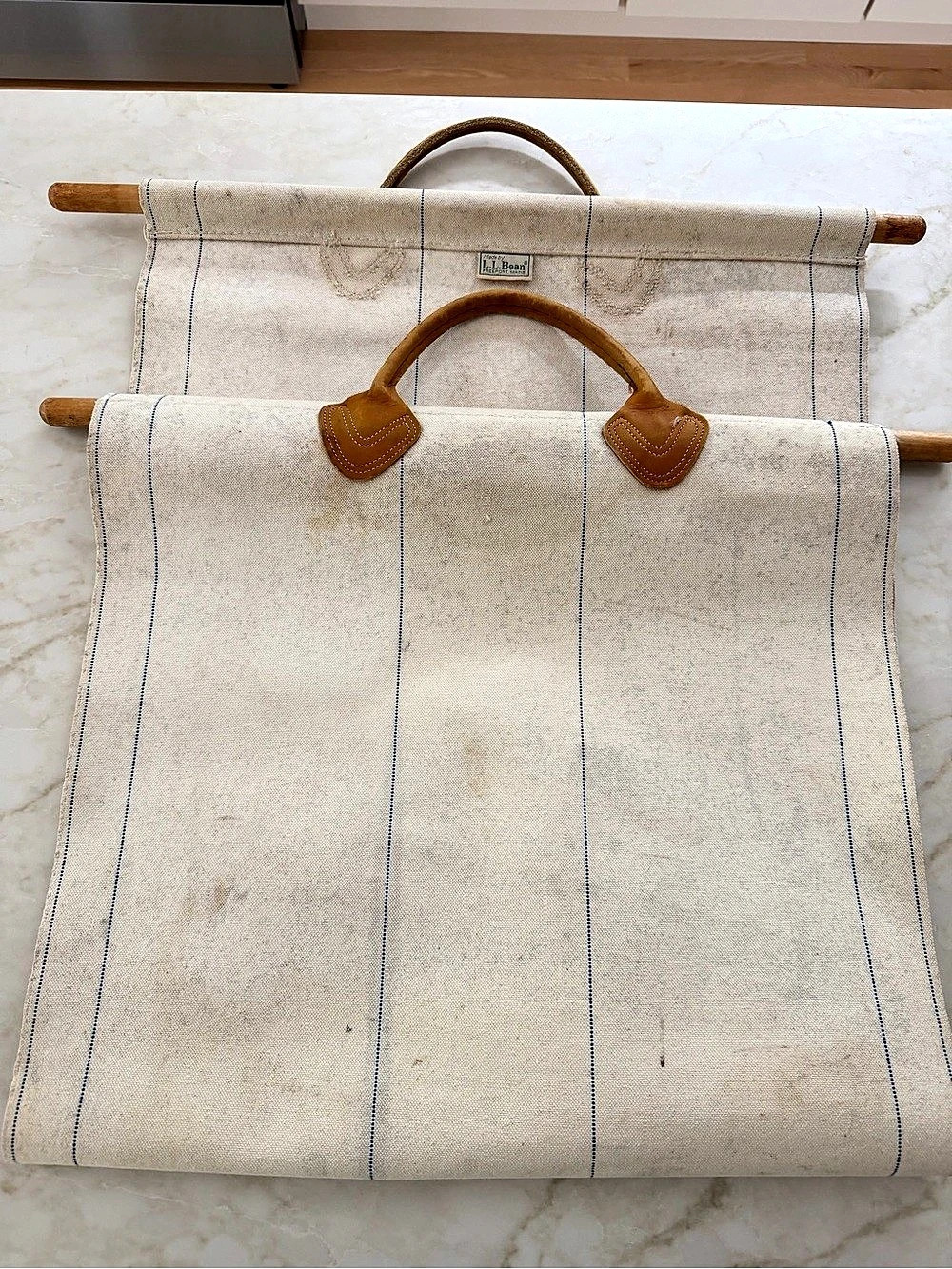 L.L.Bean Vintage Heavy Duty Canvas Log Carrier Cream, Blue & Brown
